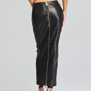 Retrofête Liza Leather Midi-Maxi Low Rise Back Zip Skirt
